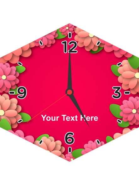 Super Pink Flower Printed Personalized Hexagon Wall Clock-1