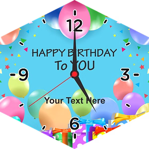 Happy Birthday Baloons Printed Personalized Hexagon Wall Clock