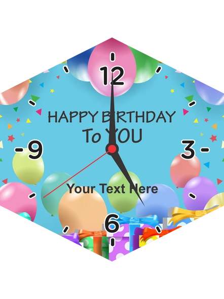Happy Birthday Baloons Printed Personalized Hexagon Wall Clock-1