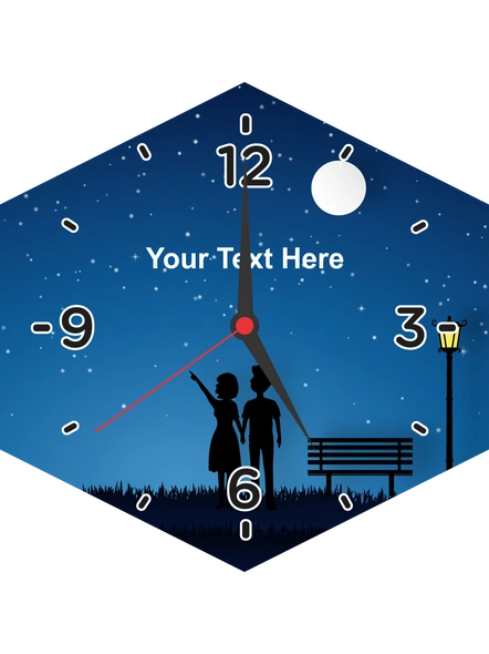 Night View Couple Printed Customised Hexagon Wall Clock-HEXACLOCK0008
