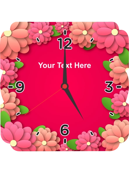 Super Pink Flower Printed Personalized Square Wall Clock-SQCLOCK0004