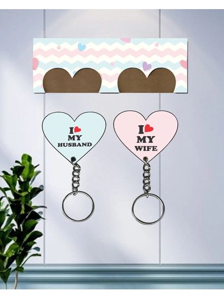 I love my Husband Wife Hanging Heart Designer Keychain Holder-HKEYH0009A