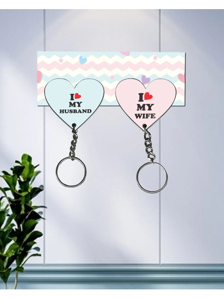I love my Husband Wife Hanging Heart Designer Keychain Holder-2