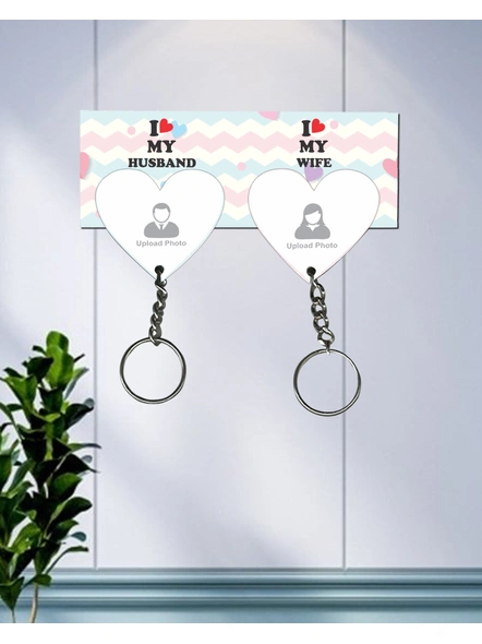 I love my Husband Wife Hanging Heart Personalized Keychain Holder-HKEYH0010A
