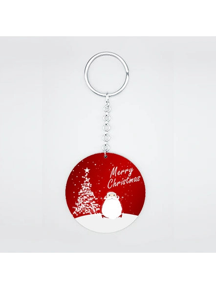 Merry Christmas Senta Tree Printed Round Shape Keychain-1