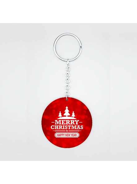 Happy New Year Merry Christmas Printed Round Shape Keychain-CIRCLEKC0005A