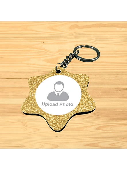 Golden Glitter Printed Personalized Star Shape Keychain-SSSTARKC0009A