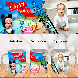 Birthday Cake with Micky Mouse Personalized Special White Mug