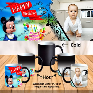Birthday Cake with Micky Mouse Personalized Black Magic Mug