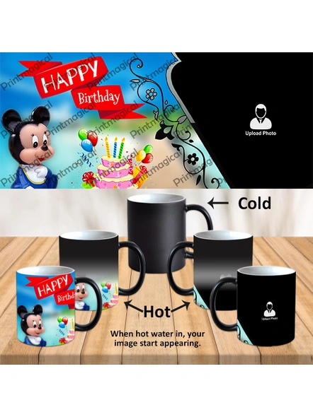 Birthday Cake with Micky Mouse Personalized Black Magic Mug-1