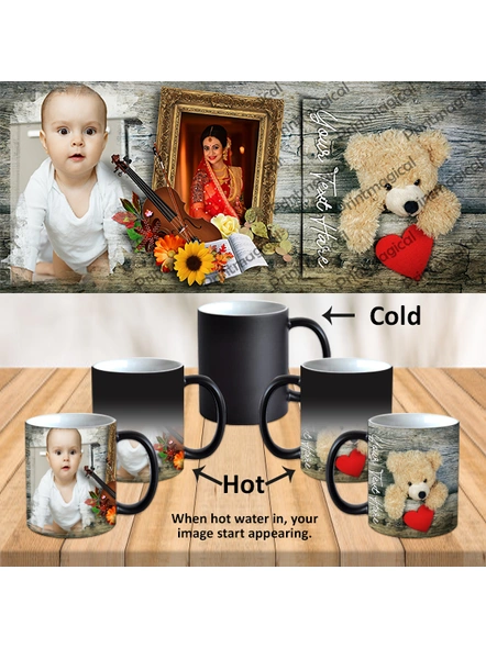 Teddy with Floral Pattern Personalized Black Magic Mug-MM0032A