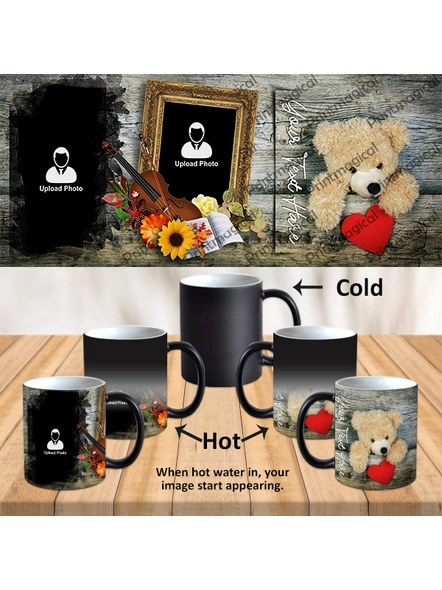 Teddy with Floral Pattern Personalized Black Magic Mug-1
