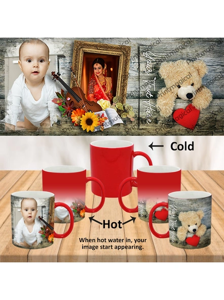 Teddy with Flowral Pattern Personalized Red Magic Mug-MMR0014A