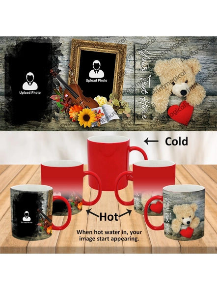 Teddy with Flowral Pattern Personalized Red Magic Mug-1