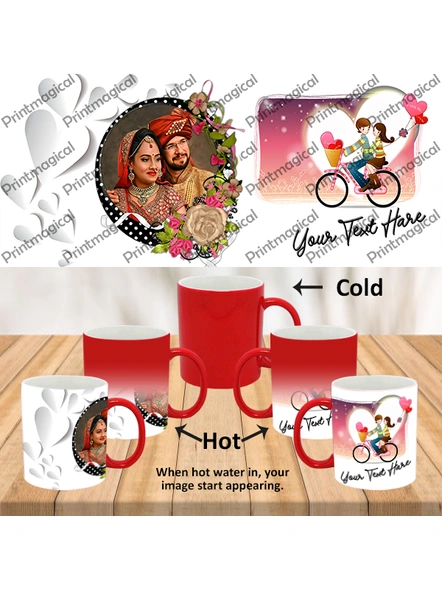 Couple Walking on Cycle Personalized Red Magic Mugs-MMR0017A