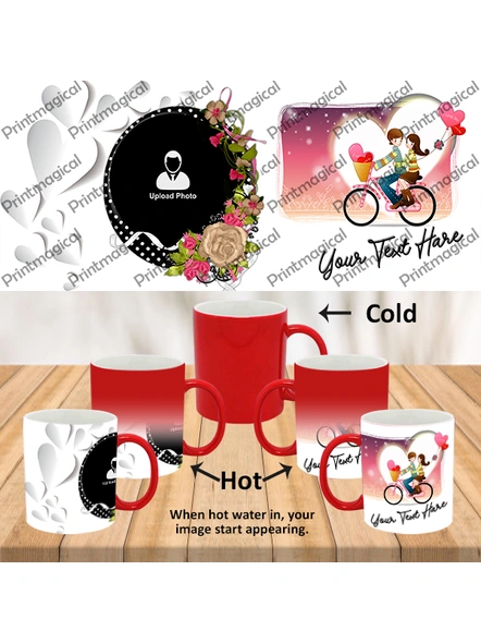 Couple Walking on Cycle Personalized Red Magic Mugs-1