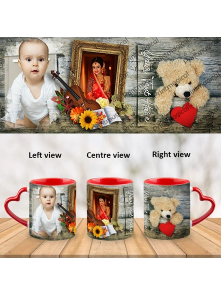 Teddy with Floral Pattern Personalized Heart Handle Mug-HM0059A-6