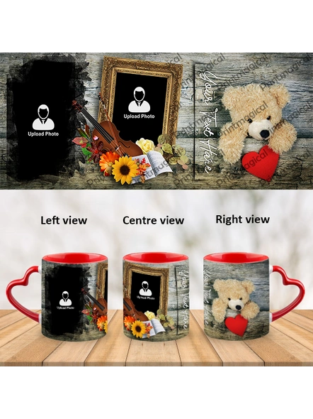 Teddy with Floral Pattern Personalized Heart Handle Mug-1