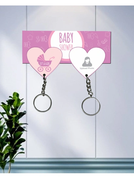 It's a Baby Girl Personalized Hanging Hearts Keychain Holder-HKEYH0022A-28