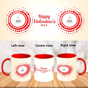 Circle Hearted Happy Valentine's Red Inner Color Mug