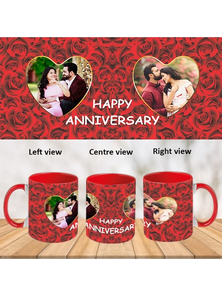 Red Roses happy Anniversary Red Inner Colour Mug-Red-1