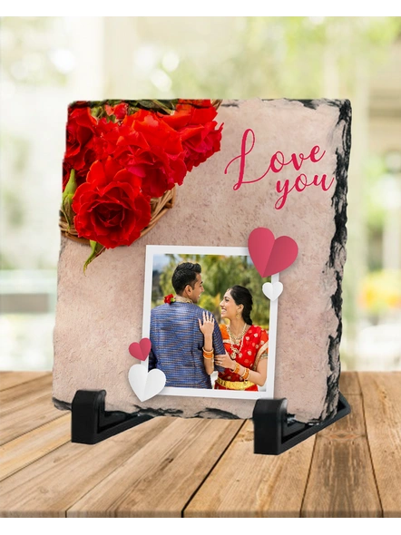 Love You Personalized with Rose Theme Square Rock Stone-SQRFOTOR0001A