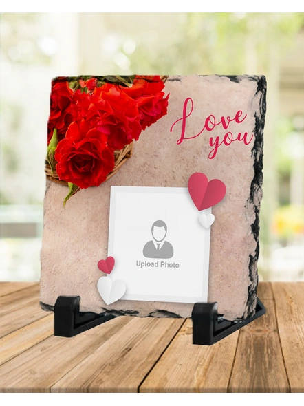Love You Personalized with Rose Theme Square Rock Stone-1