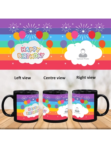 Happy Birthday Colorful Balloons Personalized Black Patch Mug-PBM0003A