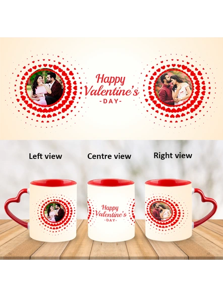 Circle Hearted Happy Valentines Heart Handle Mug-Red Inner &amp; Handle-1