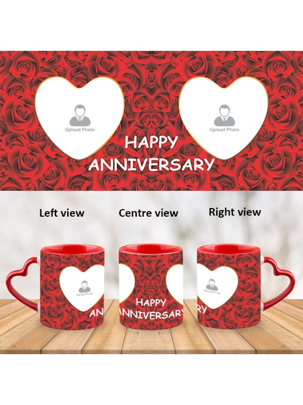 Red Roses happy Anniversary Heart Handle Mug-HM0006A-1