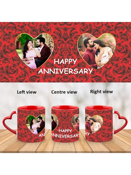 Red Roses happy Anniversary Heart Handle Mug-Red Inner &amp; Handle-1