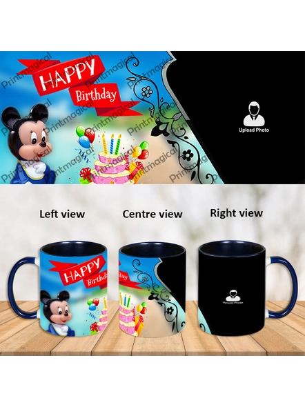 Happy Birthday Cake and Teddy Theme Blue Inner Color Mug-Blue-1