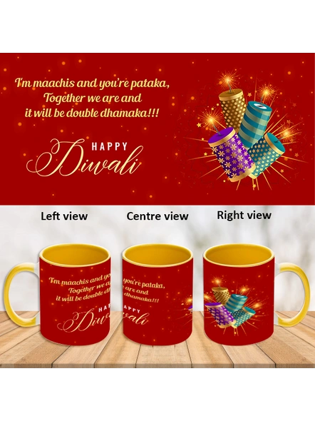 Happy Diwali Crackers Inner Color Yellow Mug-ICYM0027A