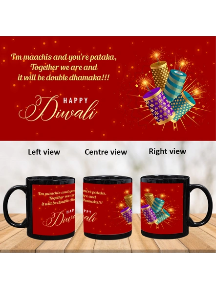 Happy Diwali Crackers Black Patch Mug-PBM0040A