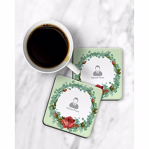 Floral Boundary with Rose Personalized Square Coaster