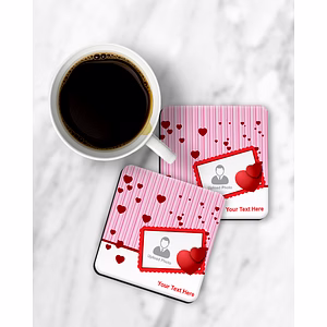 Hanging Hearts with Love Theme Personalized Square Coaster