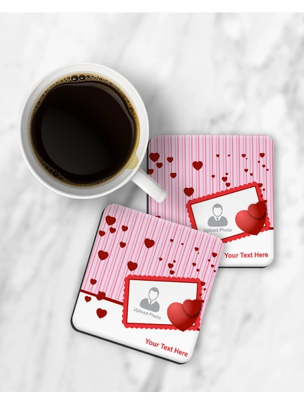 Hanging Hearts with Love Theme Personalized Square Coaster-RCOSTER0029