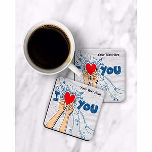 I Love You Holding Heart Printed Designer Square Coaster