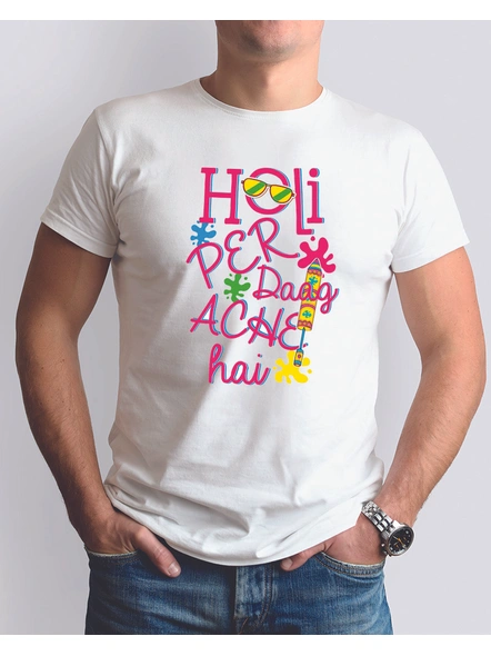 Holi Per Daag Acche Hai Round Neck Dri Fit T-shirt-RNECK0007-White-S-36-38