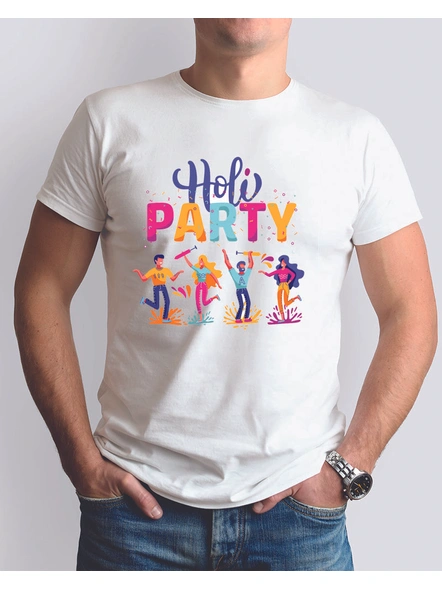 Holi Party Round Neck Dri Fit Tshirt-RNECK0014-White-XS-34-34