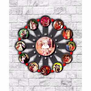 13 Photo Collage wooden Wall Clock