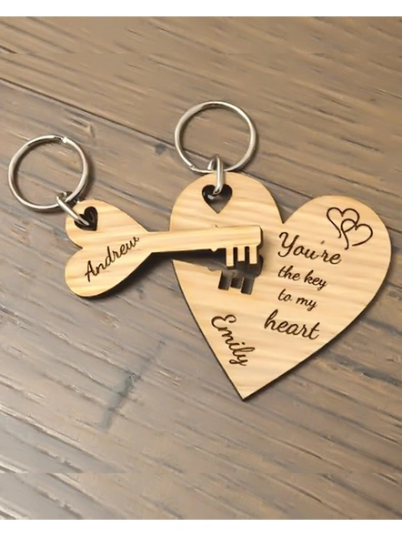 Engraved you are the Key to My Heart Keychain for Couple-WoodKC-010
