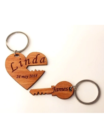 Personalized Heart and Key Engraved Keychain-WoodKC-012
