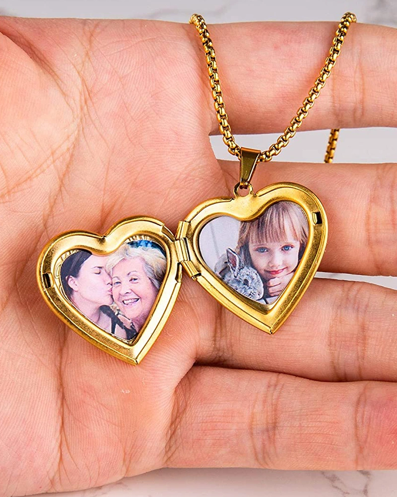 Romantic Personalized Photo Heart Locket with Couple Photos-Pendent001