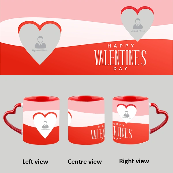 Tri Colour Happy Valentines Heart Handle Mug-Hearthandle-A003