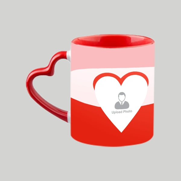 Tri Colour Happy Valentines Heart Handle Mug-Heart Handle Photo Mug-2