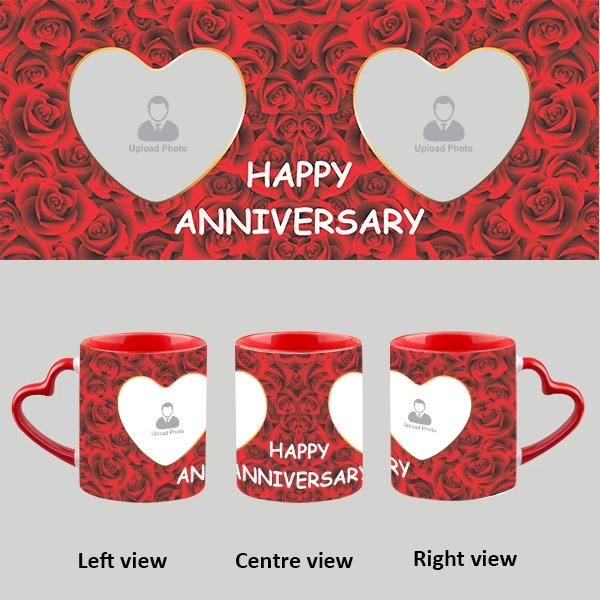 Red Roses Happy Anniversary Heart Handle Mug-Hearthandle-A004