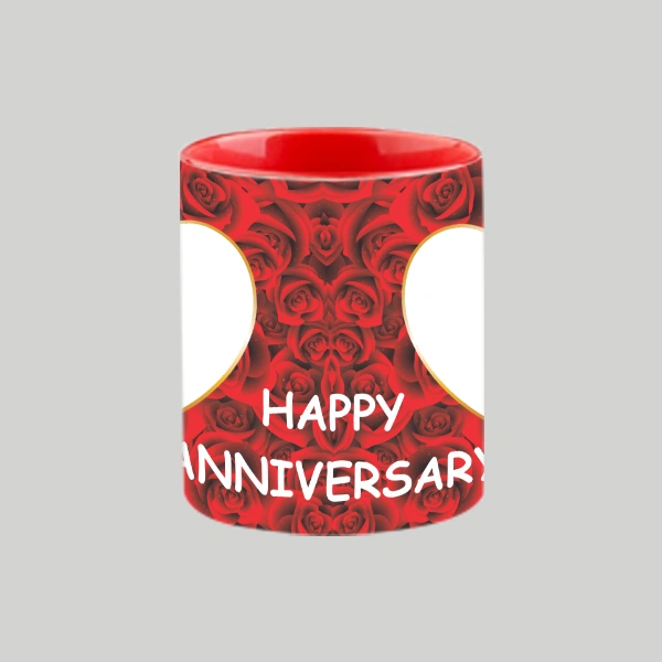 Red Roses Happy Anniversary Heart Handle Mug-Heart Handle Photo Mug-2