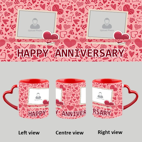 Multi Red Hearts Happy Anniversary Heart Handle Mug-Hearthandle-A005