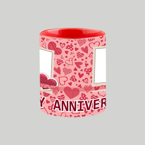 Multi Red Hearts Happy Anniversary Heart Handle Mug-Heart Handle Photo Mug-2